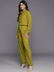 Women Olive Green Schiffli Co-Ord Set