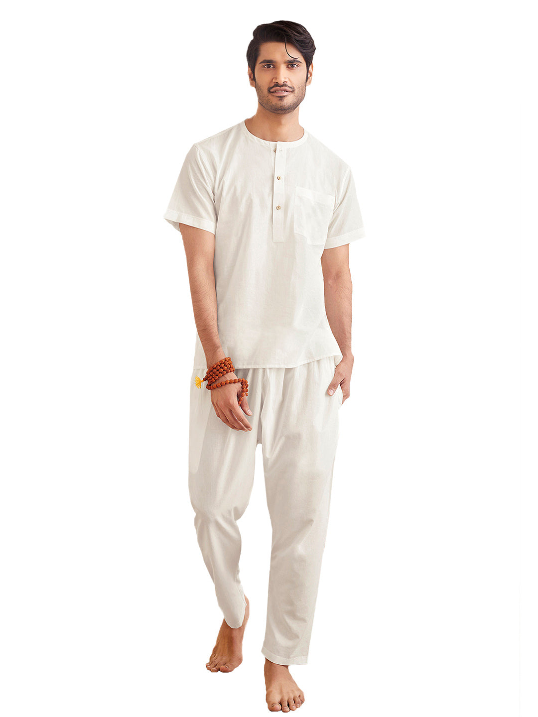 Men's White Cotton Kurta Pyjama Set