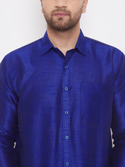 Men's Blue Silk Blend Ethnic Shirt