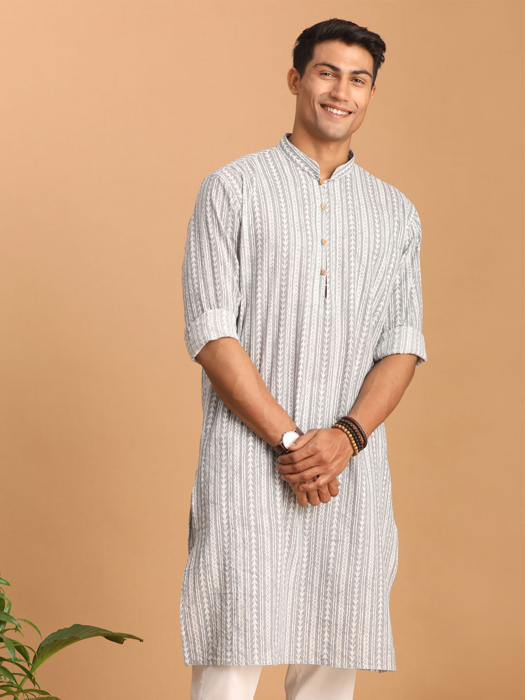 Men's Grey Cotton Kurta