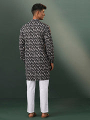 Men's Black And White Cotton Kurta Pyjama Set