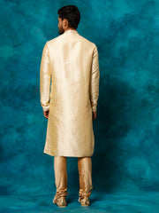 Men's Gold And Rose Gold Silk Blend Kurta Pyjama Set