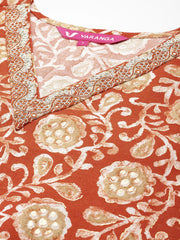 Women Rust  Floral Printed Kurta Paired With Bottom & Dupatta