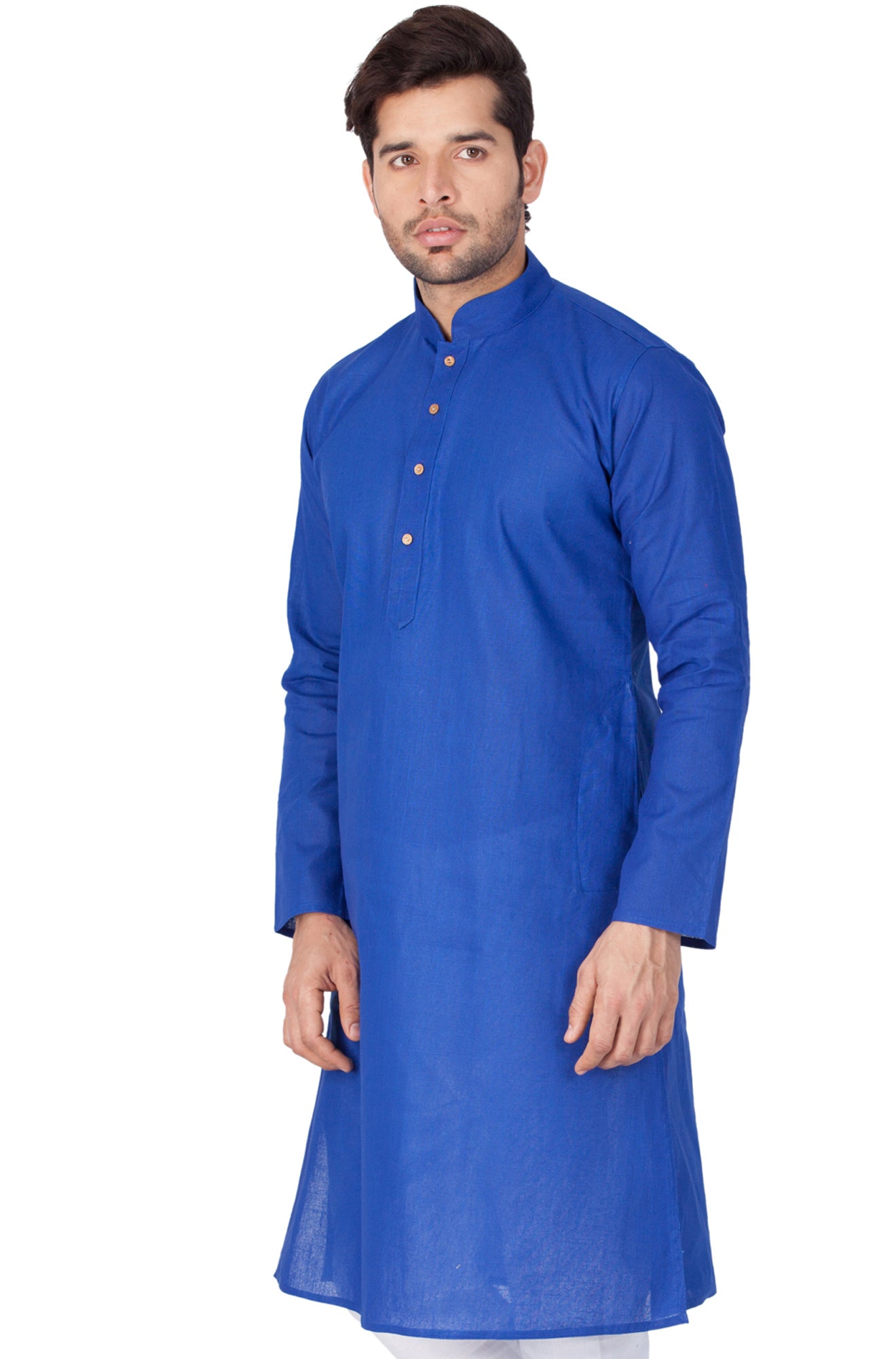 Men's Blue Cotton Linen Blend Kurta