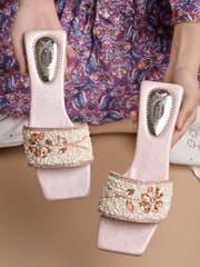 Shoetopia Embellished Rose-Gold Flats For Women & Girls