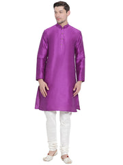 Men's Purple Silk Blend Kurta Pyjama Set