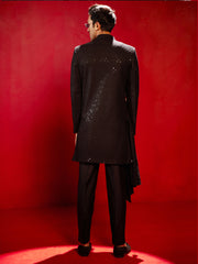 Men's Black Silk Blend Sherwani Set