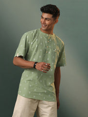 Men's Green Cotton Short Kurta