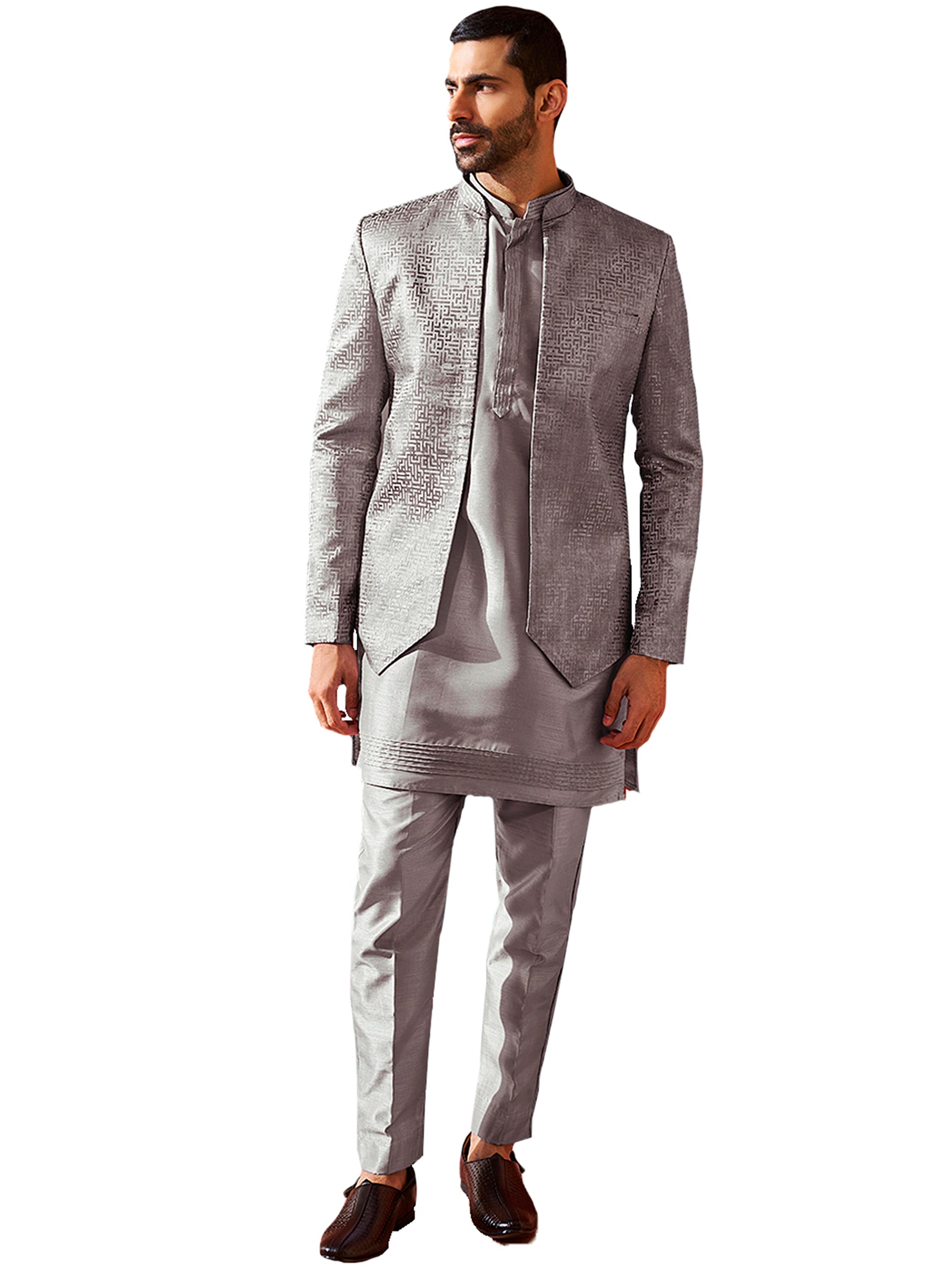 Men's Purple Silk Blend Jodhpuri,Kurta And Pyjama Set.