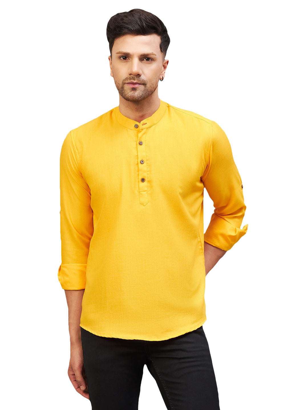 Men's Mustard Cotton Blend Kurta