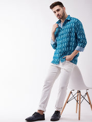 Men's Turquoise Cotton Blend Ethnic Shirt