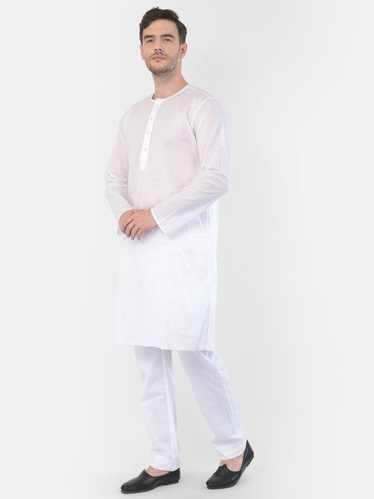 Men's White Cotton Addi Kurta Pyjama Set