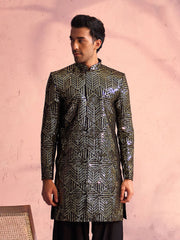 Men's Black Georgette Sherwani Only Top