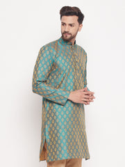 Men Turquoise Silk Blend Kurta