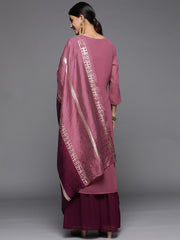 Kalini Women Burgundy Embroidered Kurta Paired With Dupatta And Sharara