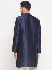 Men Navy Blue Silk Blend Kurta