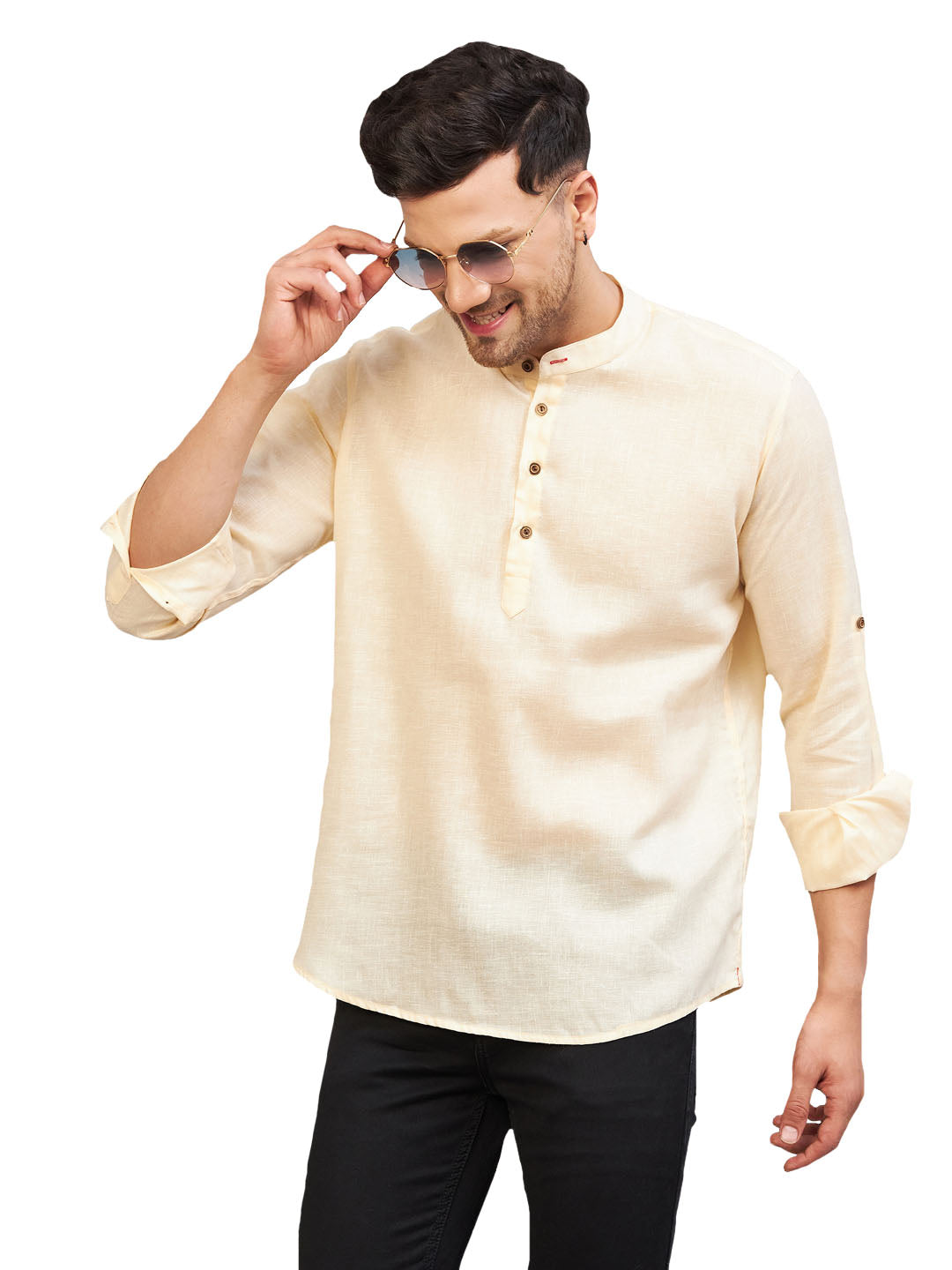 Men's Cream Cotton Blend Kurta