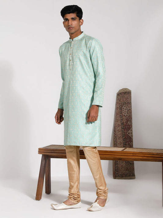 Men's Green Silk Blend Kurta And Pyjama Set