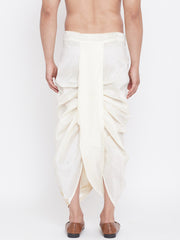 Men's Cream Silk Blend Embroidered Dhoti