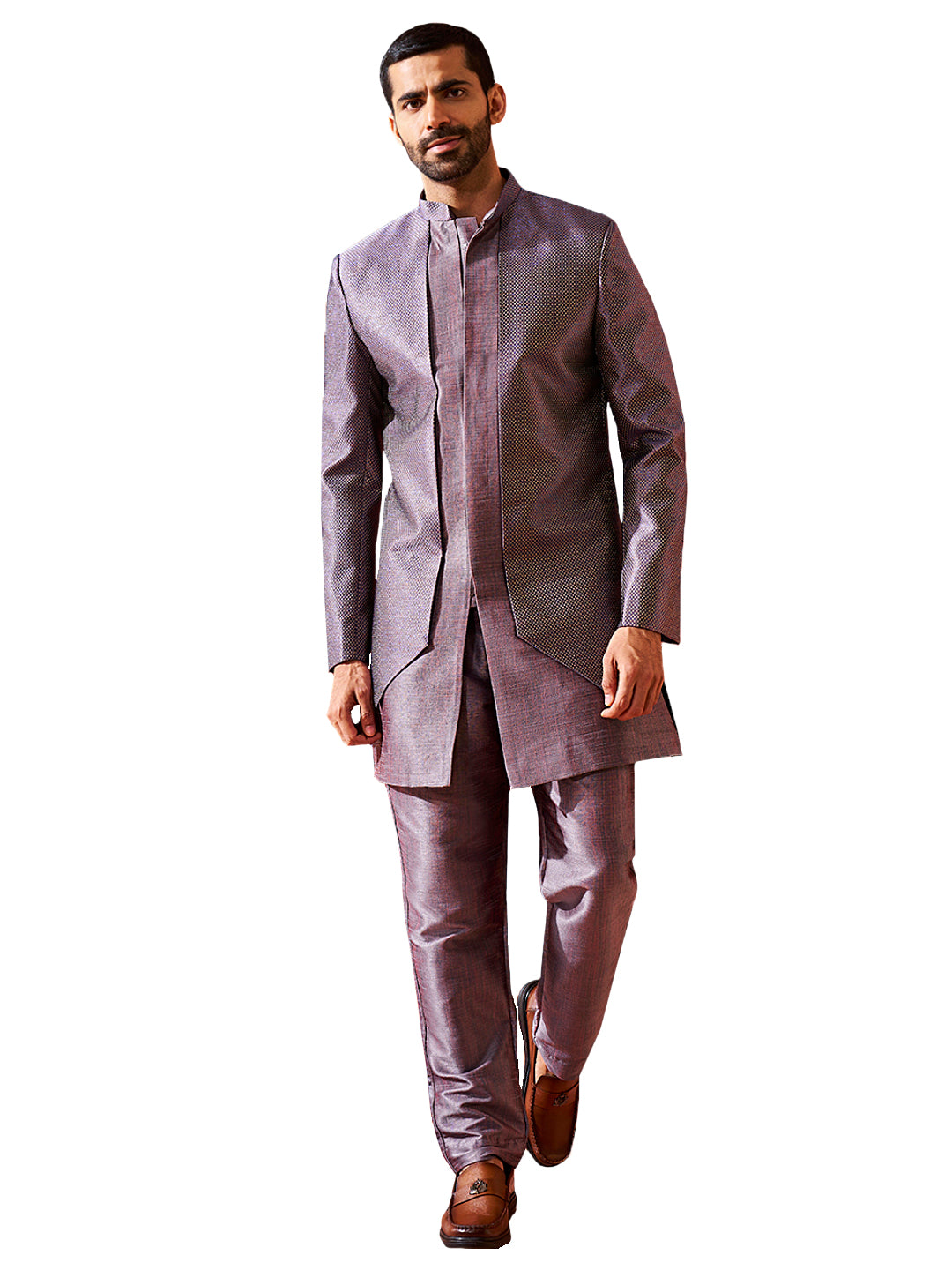 Men's Purple Silk Blend Sherwani Set