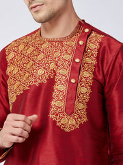 Men's Maroon Silk Blend Kurta