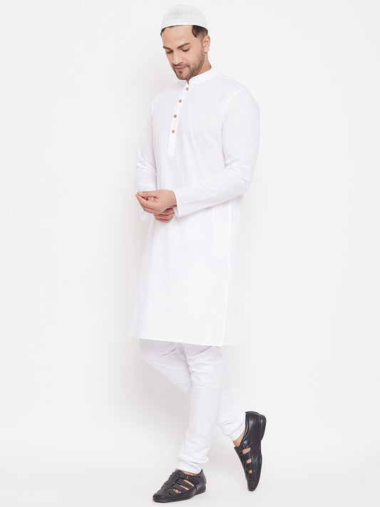 Men's White Cotton Linen Kurta Pyjama Set