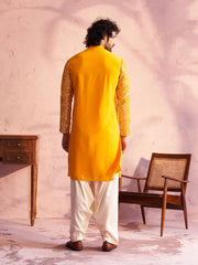 Men's Yellow And Cream Georgette Kurta and Patiala Set