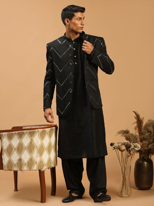 Men's Black Viscose Ethnic Combo Set