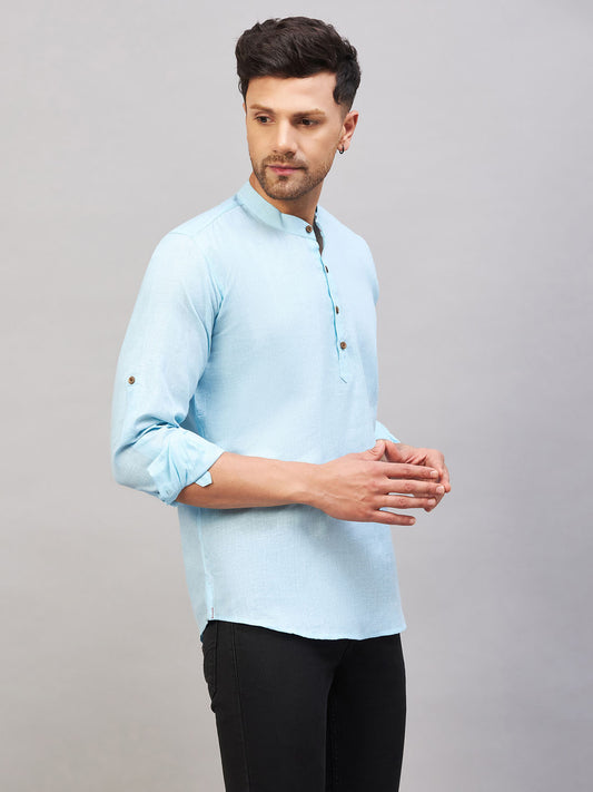 Men's Aqua Cotton Blend Kurta