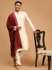 Men's Cream Viscose Kurta, Pyjama & Dupatta Set