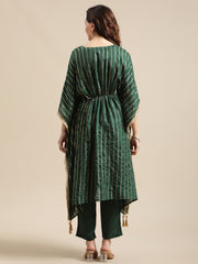 Green Gold Lurex Striped Kurta Kaftan With Straight Trouser.