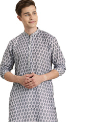 Men's Grey Cotton Blend Kurta