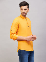 Men's Orange Cotton Blend Kurta