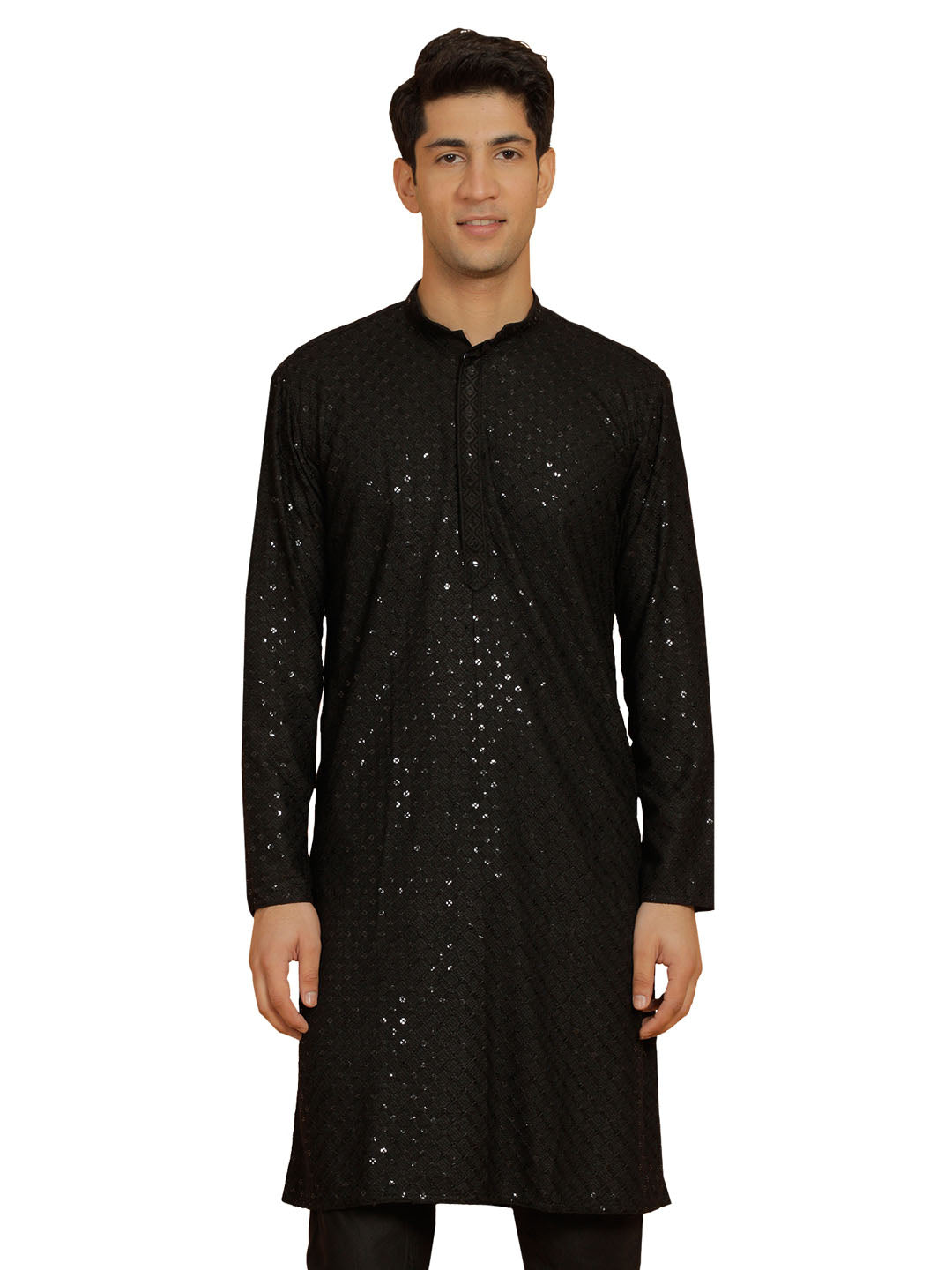 Men's Black Cotton Blend Kurta