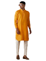 Men's Yellow Cotton Blend Kurta