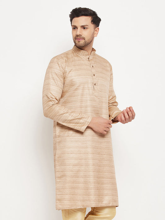 Men's Beige Silk Blend Kurta