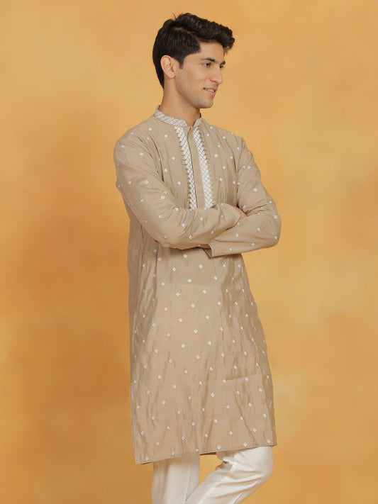 Men's Gray Silk Blend Kurta