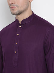 Men's Purple Cotton Linen Blend Kurta Pyjama Set