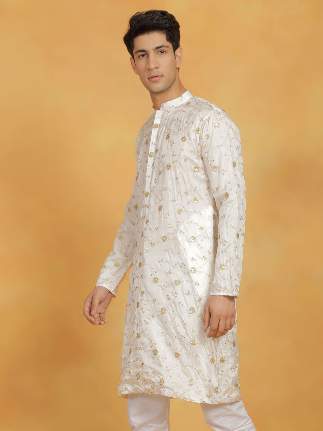 Men's White Viscose Kurta