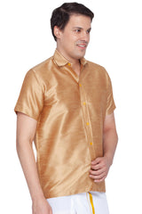 Men's Rose Gold Silk Blend Ethnic Shirt