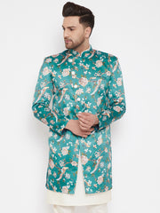 Men's Multicolor Base Blue Silk Blend Sherwani Only Top