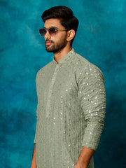 Men's Mint Green Georgette Kurta Pyjama Set