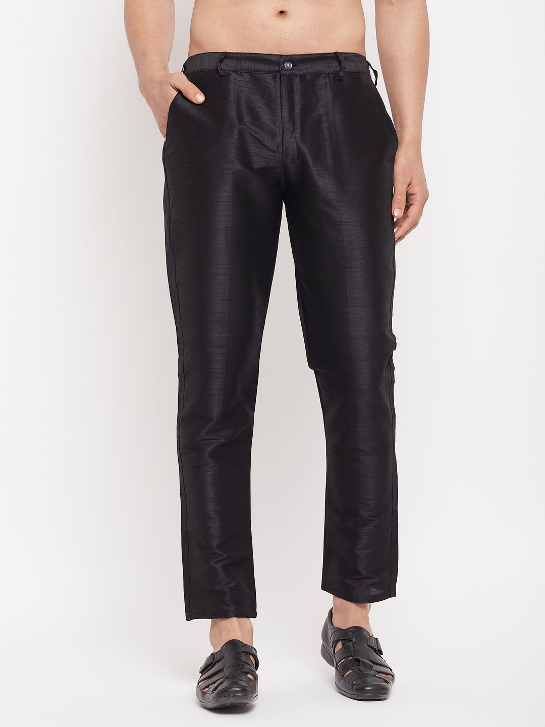 Men's Black Silk Blend Pant Style Pyjama