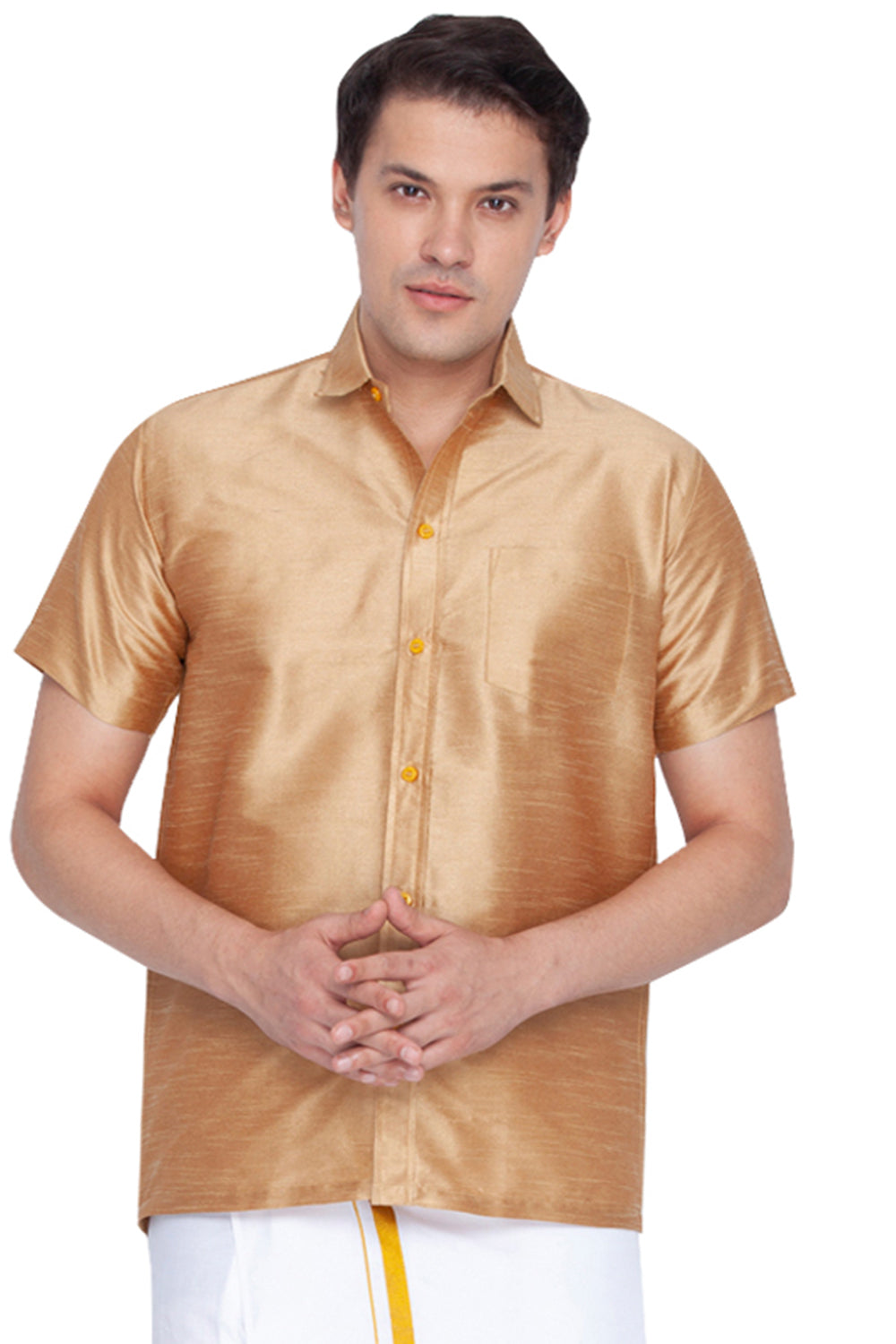 Men's Rose Gold Silk Blend Ethnic Shirt