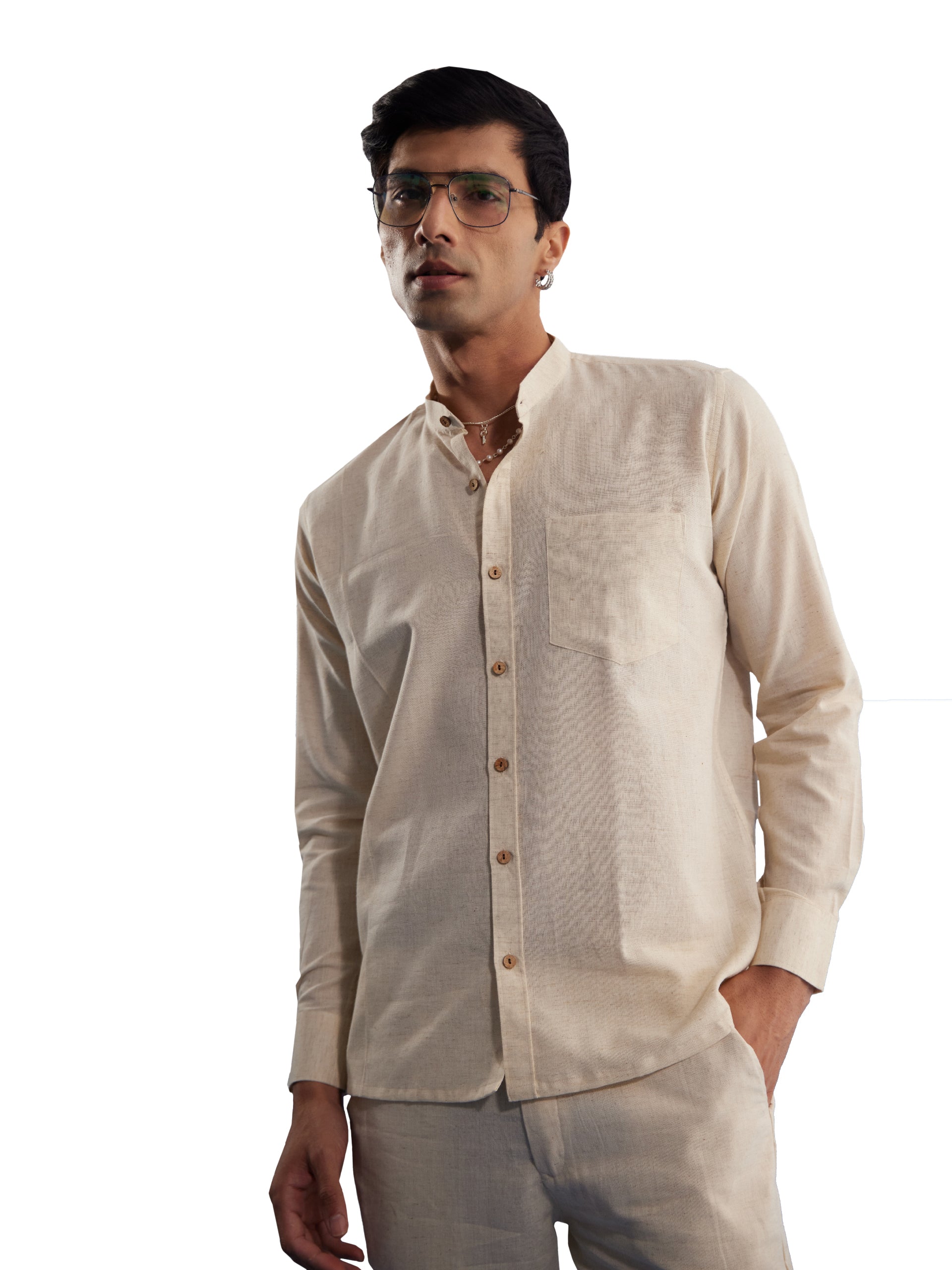 Men's Cream Cotton Ethnic Shirt