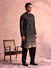 Men's Black Georgette Kurta and Patiala Set