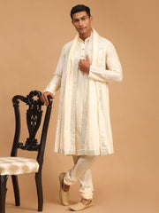 Men's Cream Viscose Kurta, Pyjama & Dupatta Set