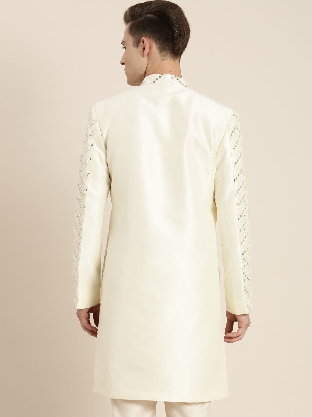 Men's Cream Silk Blend Sherwani Only Top