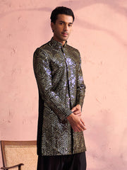 Men's Black Georgette Sherwani Only Top