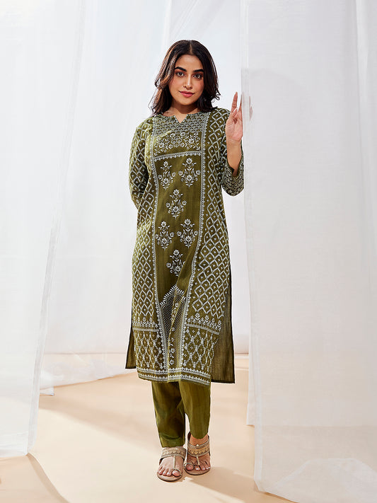 Women's Mehendi Kurta Set